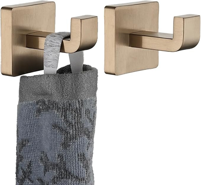JQK Bathroom Towel Hook Champagne Bronze, Coat Robe Clothes Hook for Bathroom Wall Mounted (Pack ... | Amazon (US)