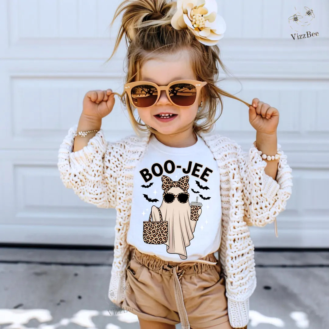 Boo Jee Ghost Halloween Shirt - Cute Halloween T-shirt for Toddler Girls & Women - Leopard Print ... | Etsy (US)