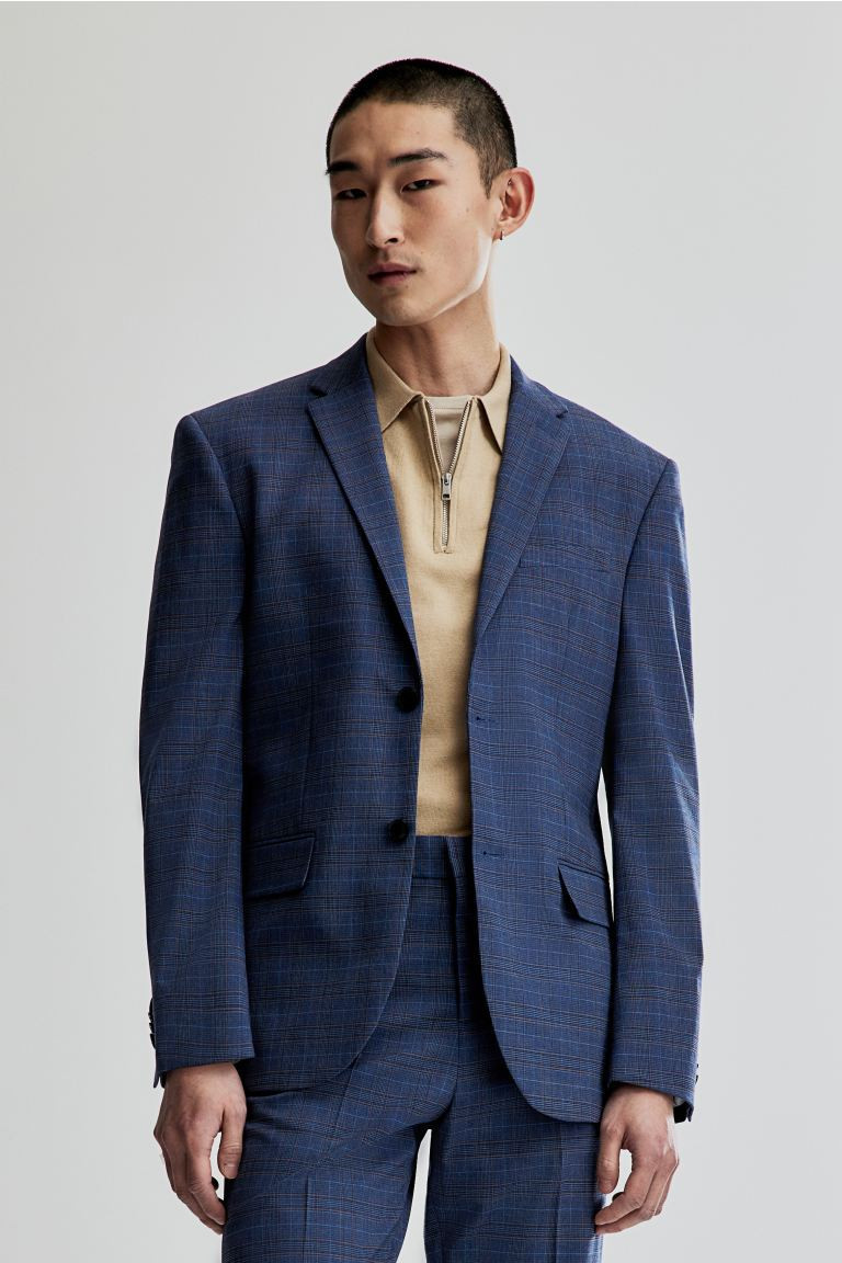 Slim Fit Jacket - Blue/Check - Men | H&M AU | H&M (AU)