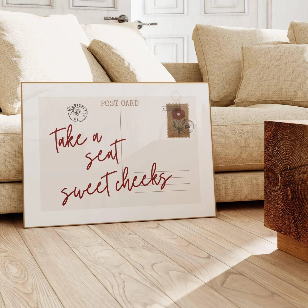 Take A Seat Sweet Cheeks, Vintage Postcard Poster, Trendy Horizontal Print, Retro Bathroom Aesthe... | Etsy (US)