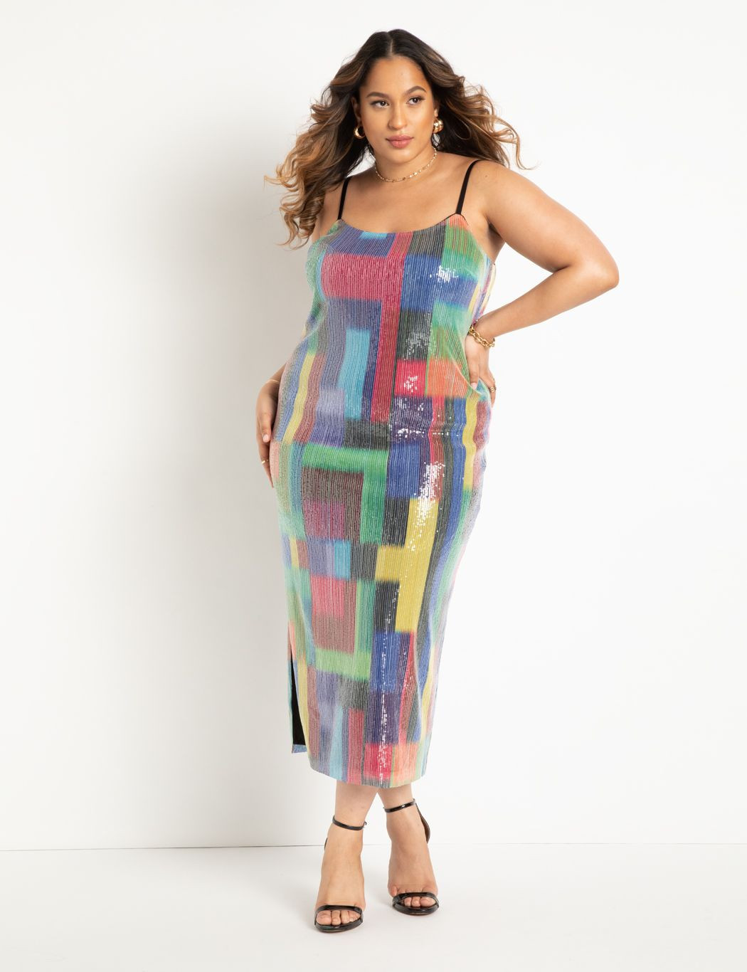 Printed Sequin Slip Dress | Eloquii