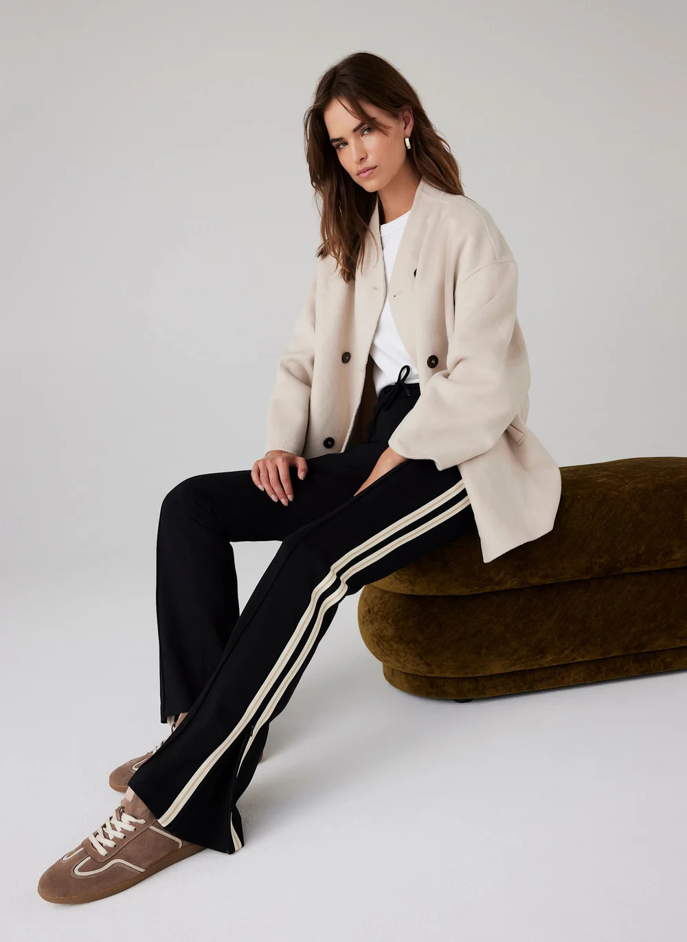 Black Side Stripe Flared Joggers | Mint Velvet