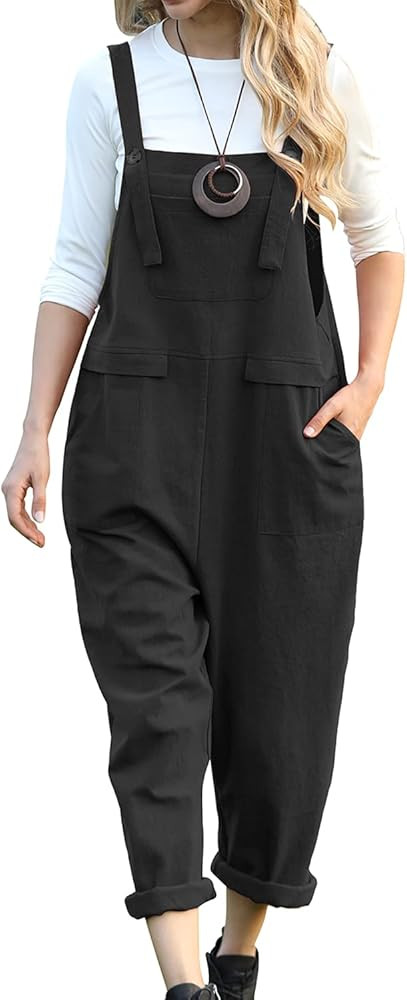 YESNO Women Long Casual Loose Bib Pants Overalls Baggy Rompers Jumpsuits with Pockets PV9 | Amazon (US)