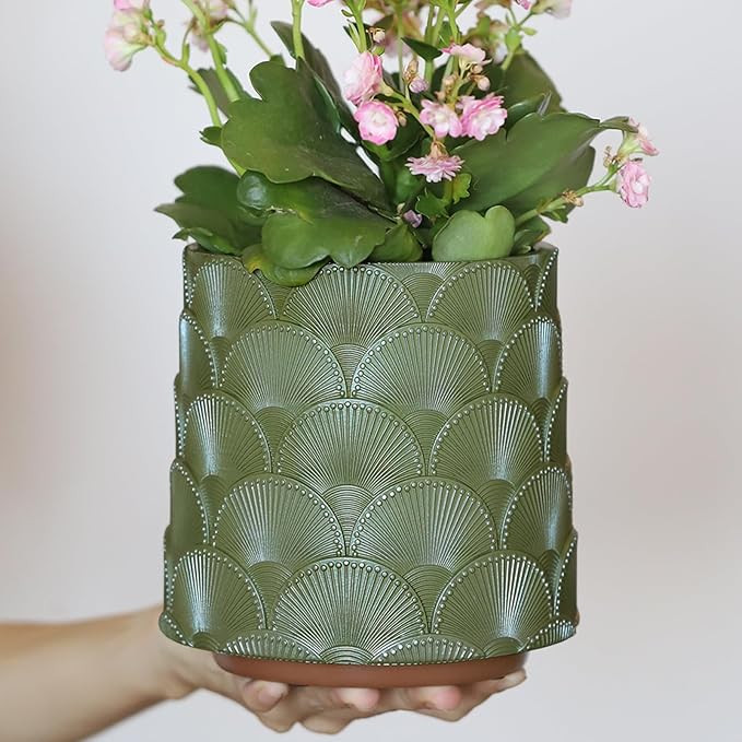 GUGUGO Pearl Sage Green Scale Planter, Cute Unique Plant Pot with Drainage, Eclectic Colorful Sma... | Amazon (US)