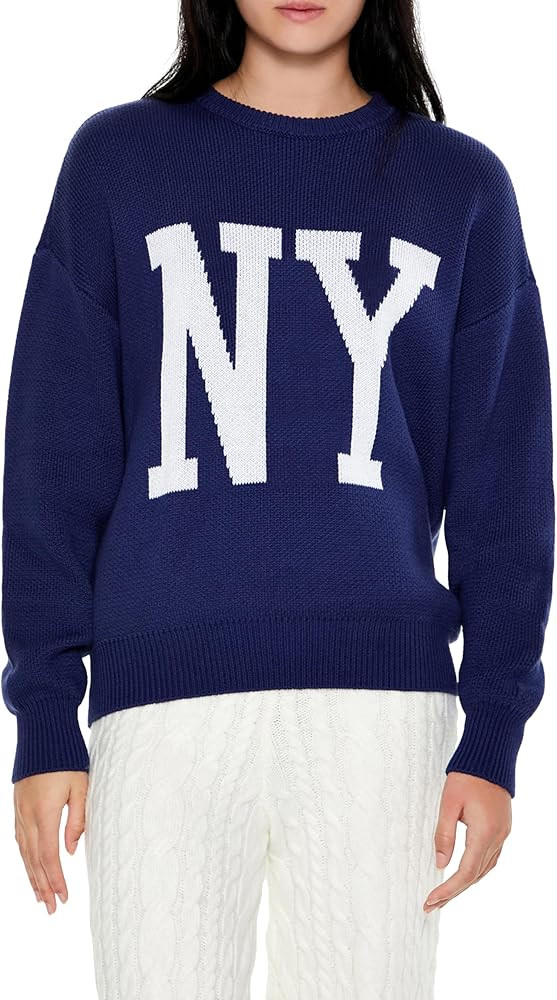Forever 21 Womens Ny Graphic Drop-Sleeve Sweater | Amazon (US)