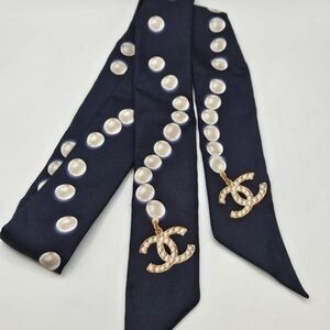 Chanel black silk 2022 CC print skinny scarf. New | Poshmark