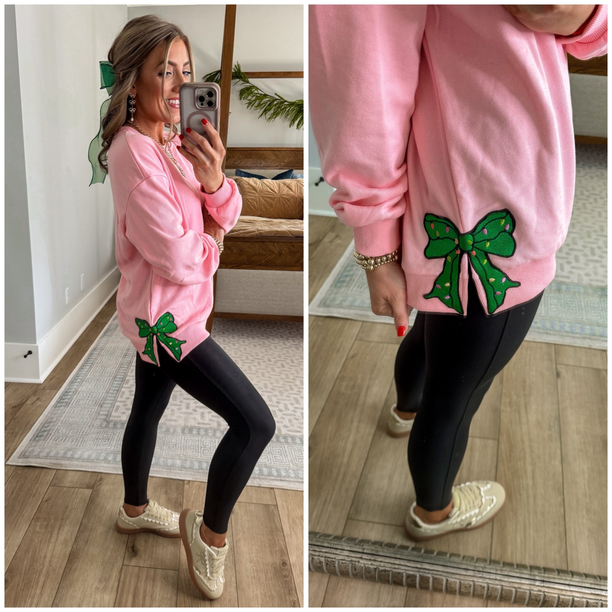 Amazon Holiday Outfit Inspo 🎀✨
How adorable is this under $30 Amazon bow patch sweatshirt?! The pink + green combo is giving the cutest festive vibes without being over the top. So soft, comfy, and perfect for holiday errands, school drop-off, gift wrapping days, or cozy nights in. 💗💚

I paired it with my favorite Amazon leggings and sneakers for an easy, affordable, everyday holiday look. Such a fun way to add a little Christmas cheer to your wardrobe without spending much! 🎄

Everything is linked in LTK + stories!

#AmazonFashion #AmazonFinds #AmazonSweatshirt #HolidayOutfit #FestiveSweatshirt #CozyOutfit #Under30Finds #BowDetails #HolidayStyle #ChristmasOutfitIdeas #LTKHoliday #LTKFashion