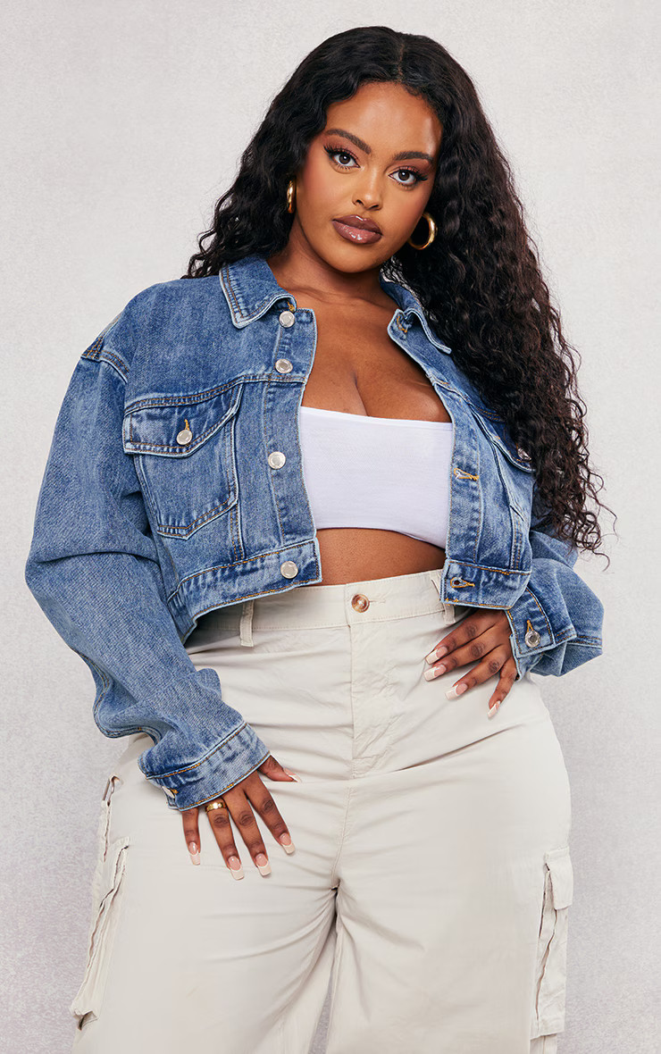 Plus Vintage Wash Cropped Denim Jacket | PrettyLittleThing US