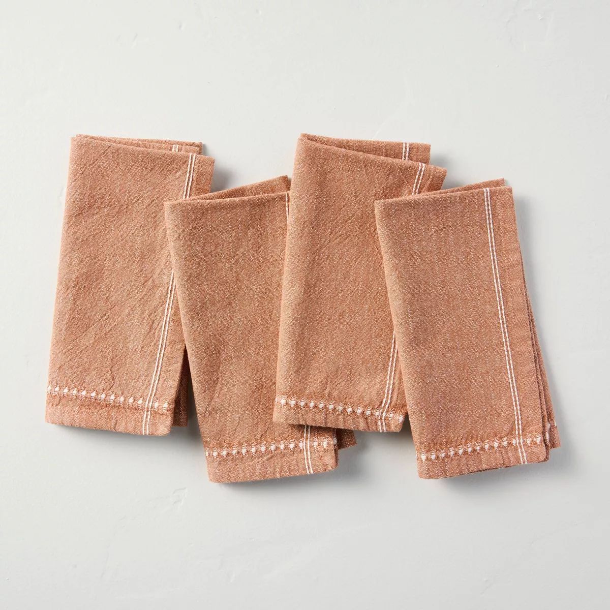 4pk Textured Stripe Border Cloth Napkins Rust - Hearth & Hand™ with Magnolia | Target