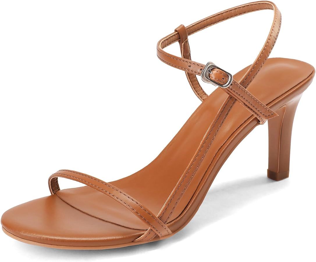 Husmeu Women's Strappy Heel Sandals for Women Dressy Summer High Heels Ankle Strap Kitten Heel Sa... | Amazon (US)