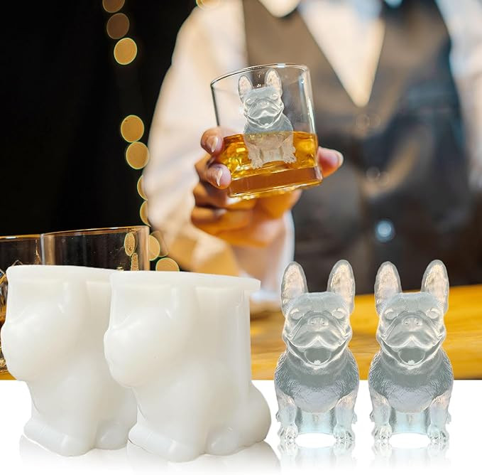 3D French Bulldog Ice Cube Molds, Fun Animal Shape Large Dog Ice Cube Tray for Whiskey, Cocktail;... | Amazon (US)