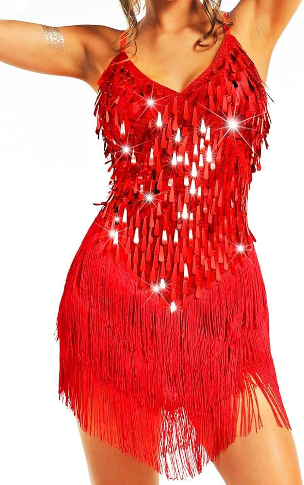 Nicute Salsa Latin Dance Dress Sequin Fringe Flapper Dress Tassel 1920s Vintage Tango Ballroom Dr... | Amazon (US)