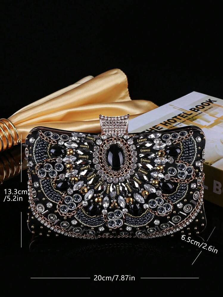 Black rhinestones And Diamond Clutch | SHEIN