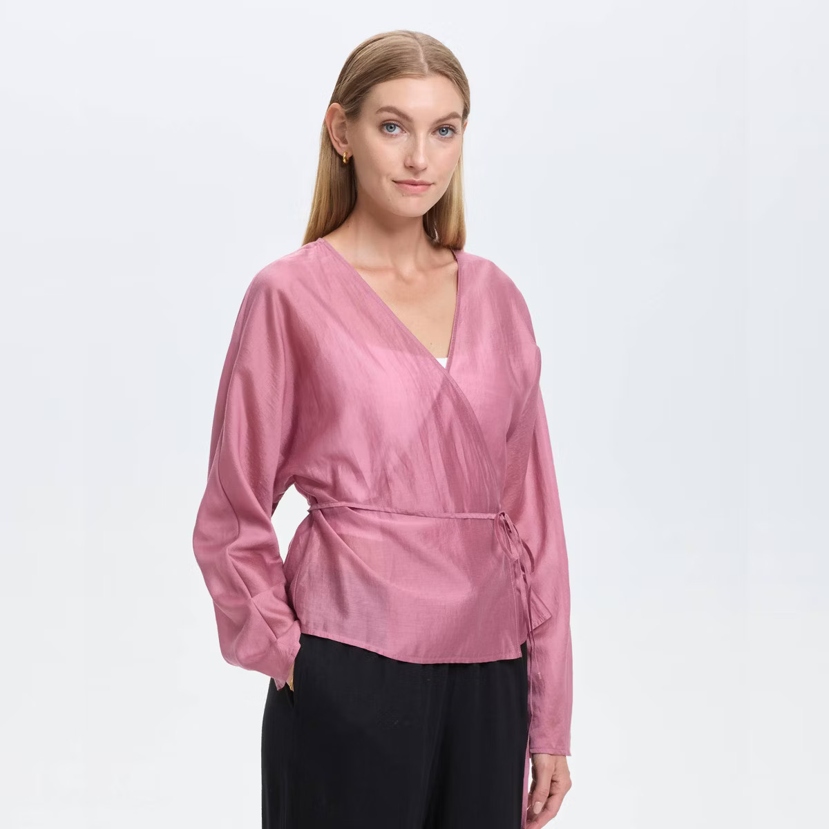 Women's Long Sleeve Sheer Wrap Shirt - A New Day™ Burgundy M | Target