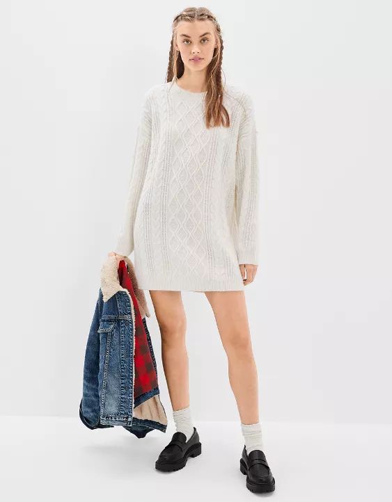 AE Cable Knit Sweater Mini Dress | American Eagle Outfitters (US & CA)