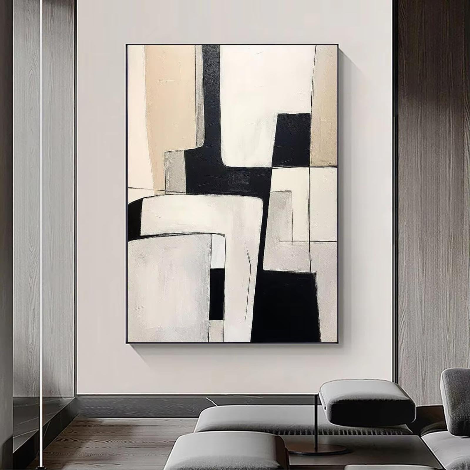 AOXUBI Black And Beige Abstract Painting Minimalist Beige Wall Art Canvas Wall Pictures for Livin... | Amazon (US)