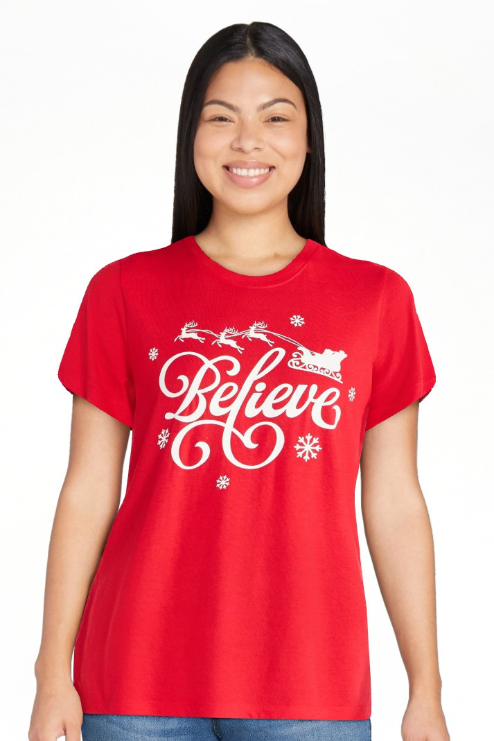 Christmas Women's Believe Sleigh Graphic Tee from Holiday Time, Sizes S-XXXL | Walmart (US)