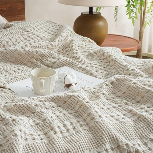 David's Home 100% Cotton Waffle Weave Blanket Twin Size, Breathable Lightweight Soft Cooling Blanket for All Seasons, Gift for Women, Aesthetics Home Decor for Couch Sofa Bedding,Oatmeal,66x90 | Amazon (CA)