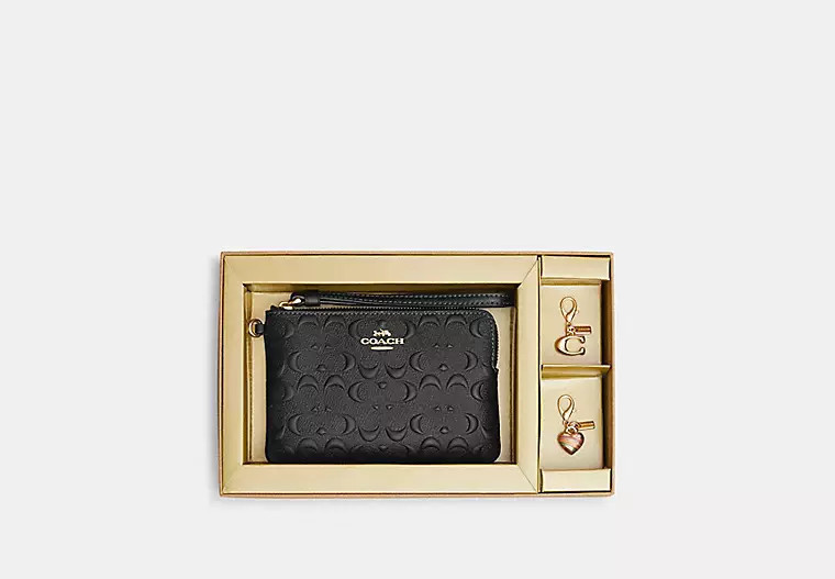 Coach Outlet Boxed Corner Zip Wristlet In Signature Leather - Black | Coach Outlet US