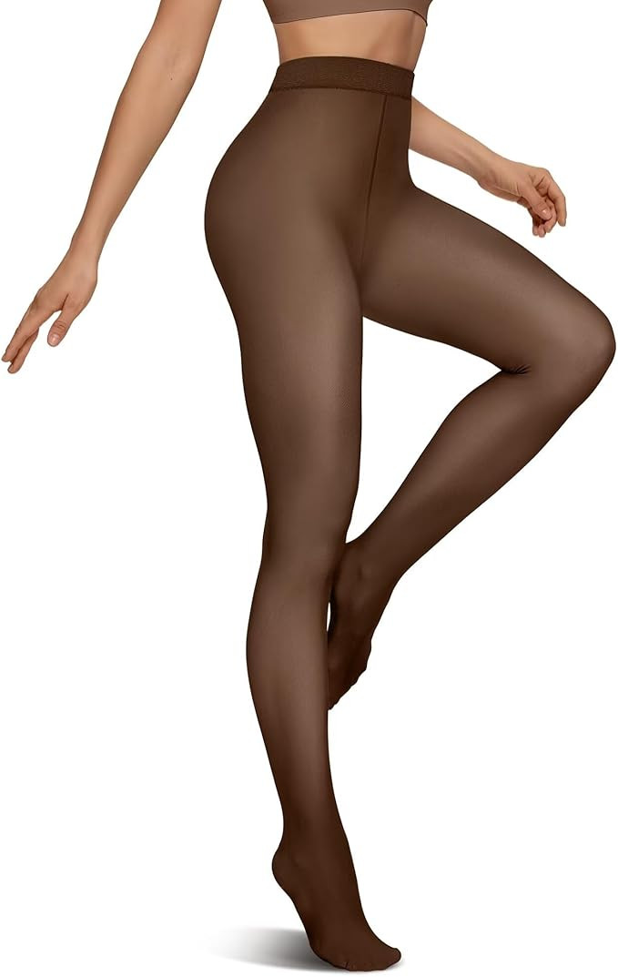 Vertvie Fleece Lined Tights for Women Thermal Pantyhose Fake Translucent Winter Warm Tights High ... | Amazon (US)
