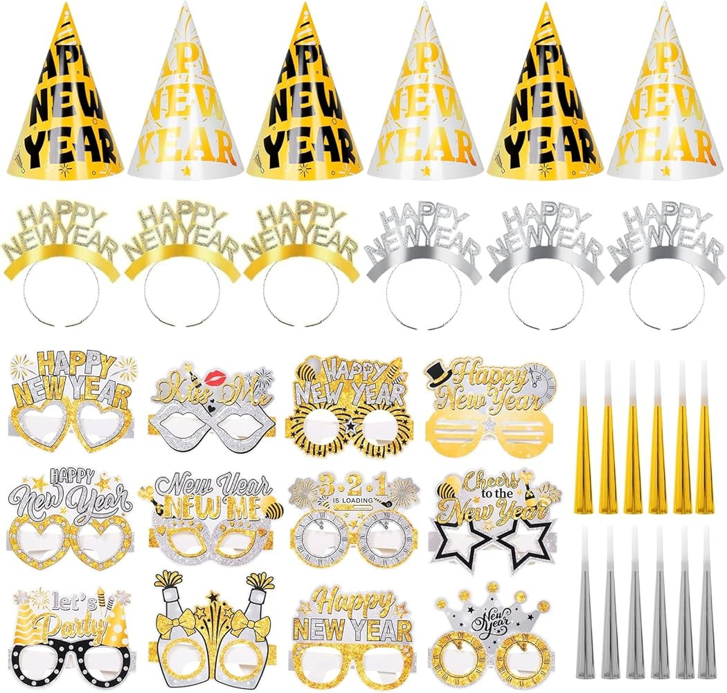 YVAINE 2026 New Year Eve Party Supplies 36pcs Gold Silver Years Eve Decorations Kit - Happy New Y... | Amazon (US)