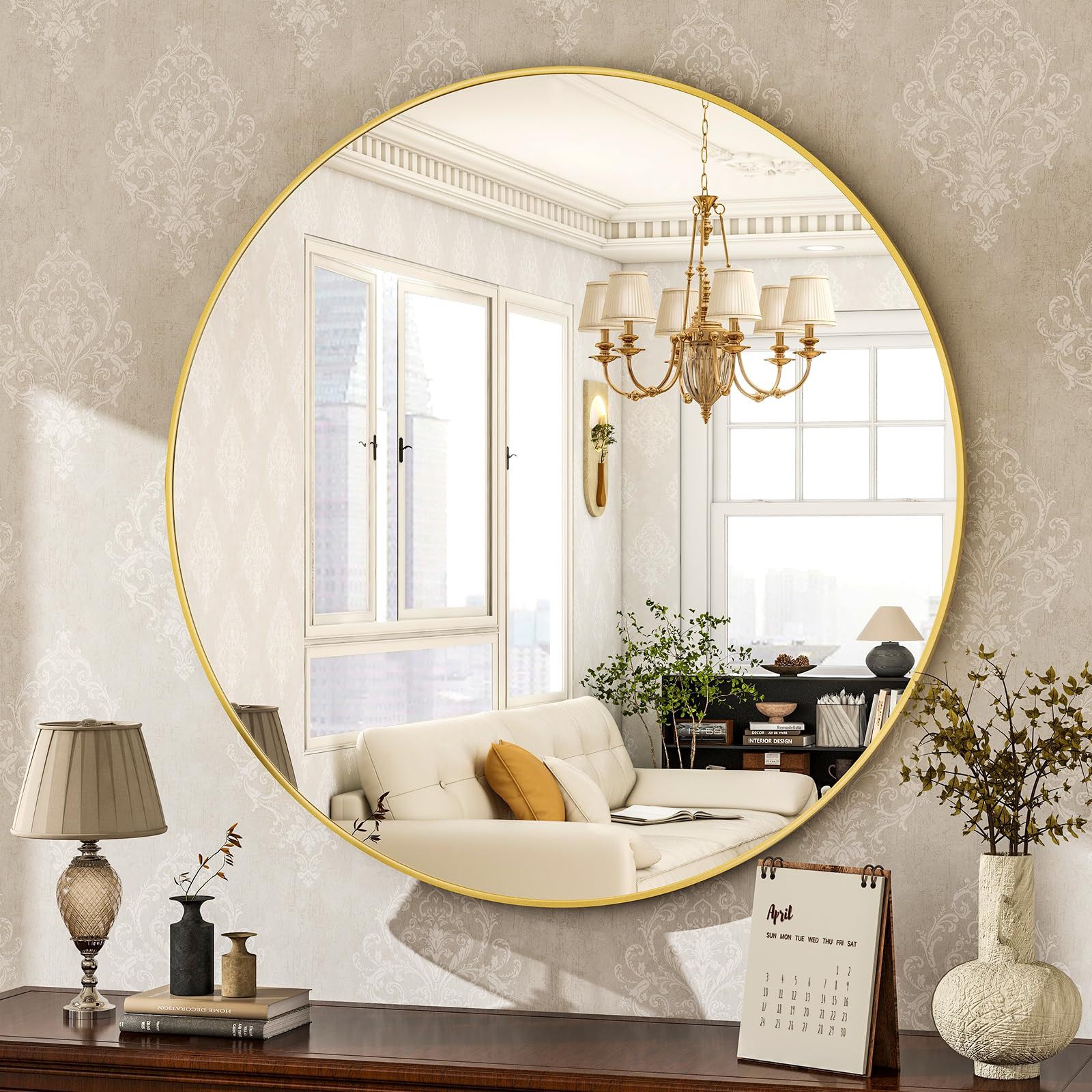 HARRITPURE Round Bathroom Mirror - 20" Gold Circle Wall Mirror Aluminum Alloy Frame Hanging Moder... | Amazon (CA)