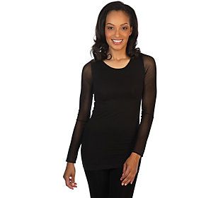 skinnytees Crew Neck Top with Mesh Sleeves - Mi ssy | QVC