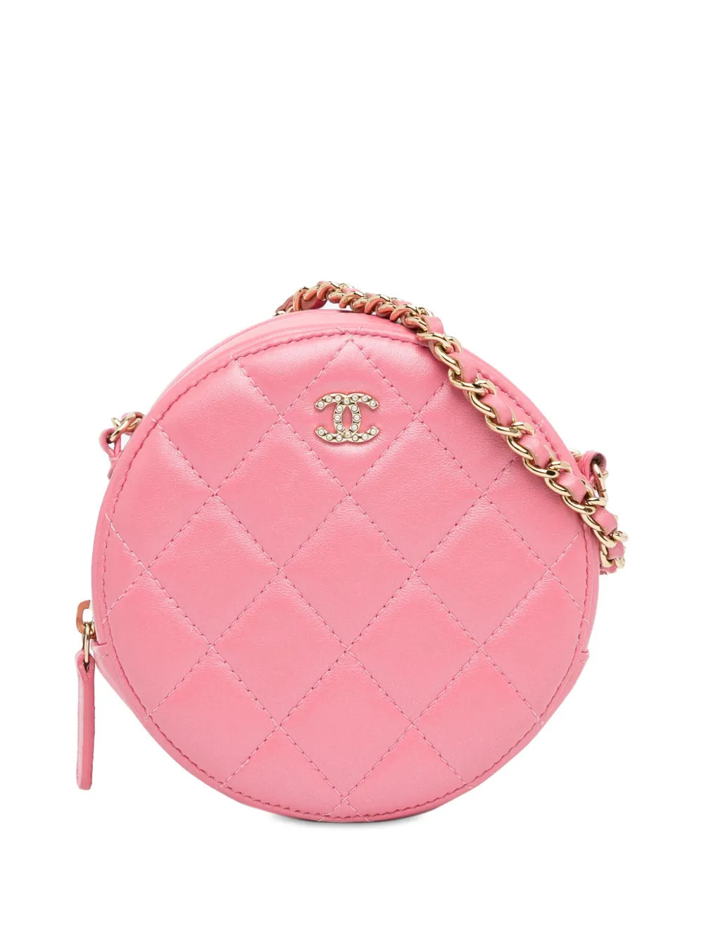 CHANEL Pre-Owned 2020 CC Quilted Lambskin Round Pearl Clutch with Chain crossbody bag - Pink | Farfetch Global