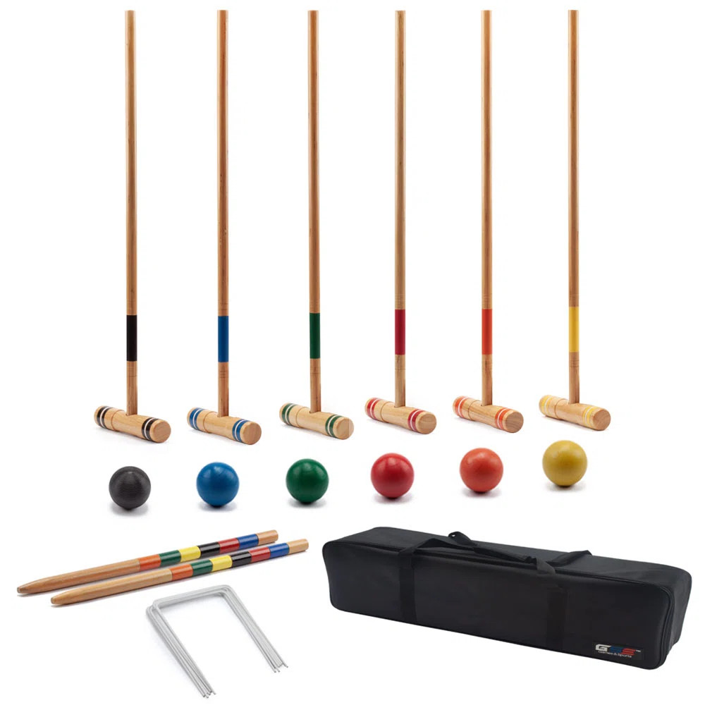 GSE Deluxe 6-Player Croquet Set with Wooden Mallets, Colored Balls, Carrying Bag for Family | Wayfair North America