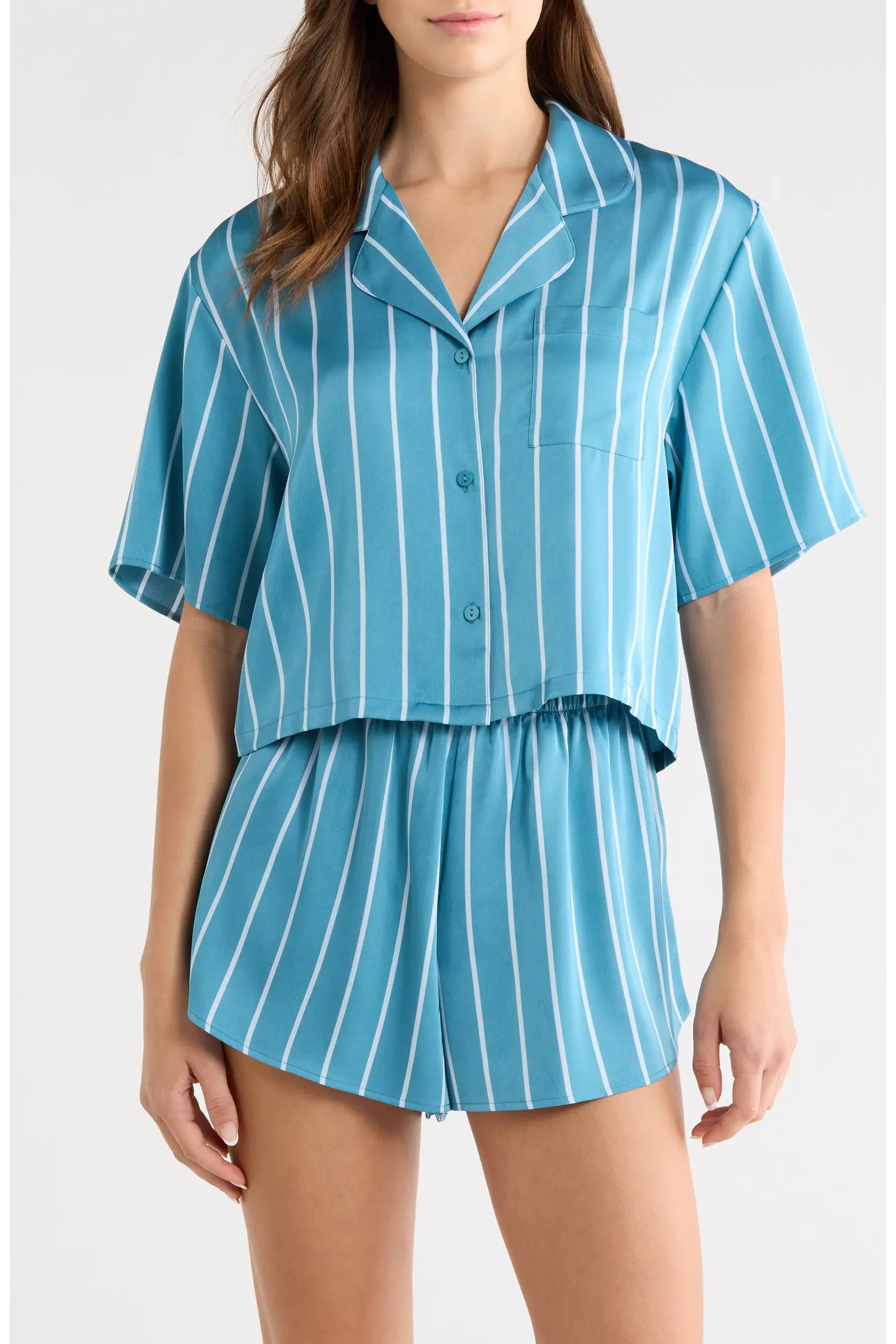 Boxy Stretch Satin Short Pajamas (Women) | Nordstrom | Nordstrom