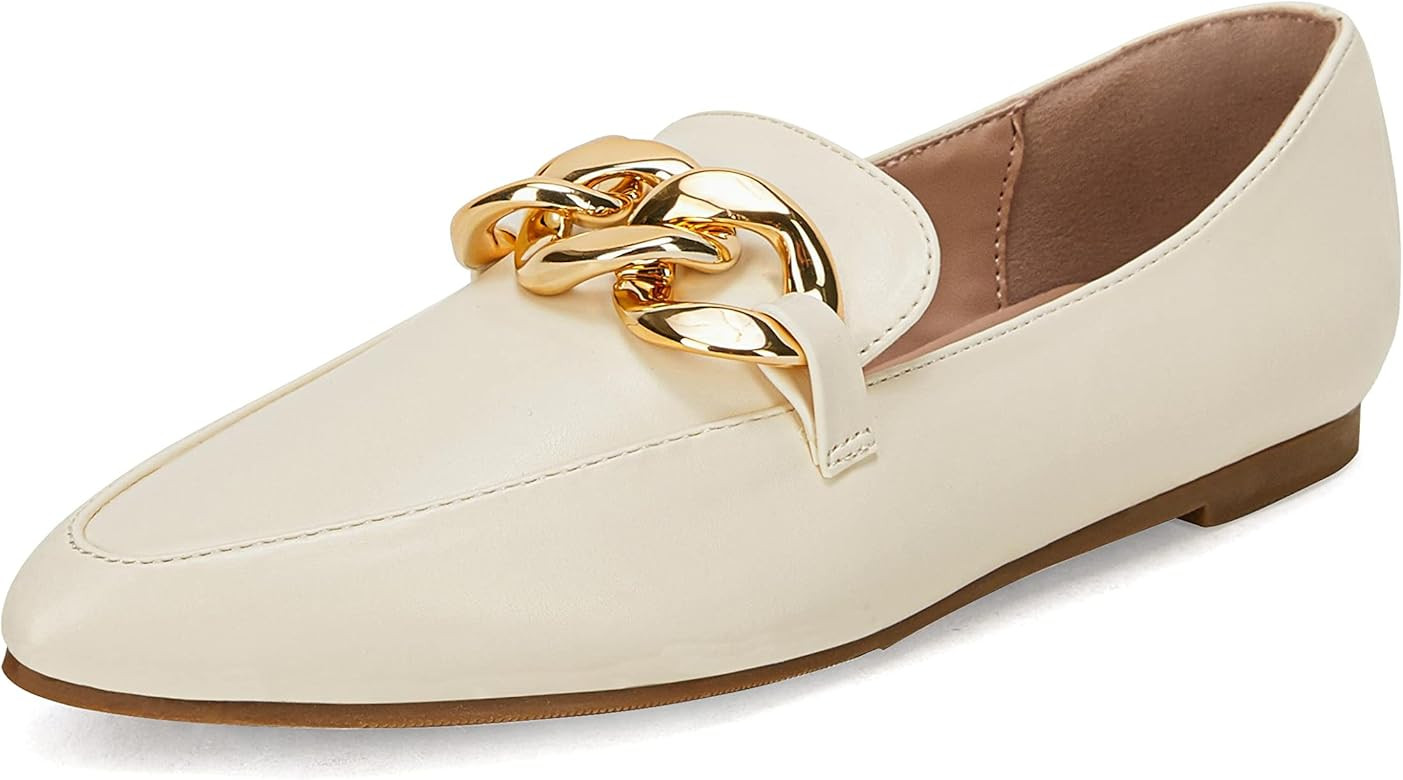 Coutgo Loafers for Women Pointed Toe Slip On Flat Shoes Lightweight Chain Penny Loafers | Amazon (US)