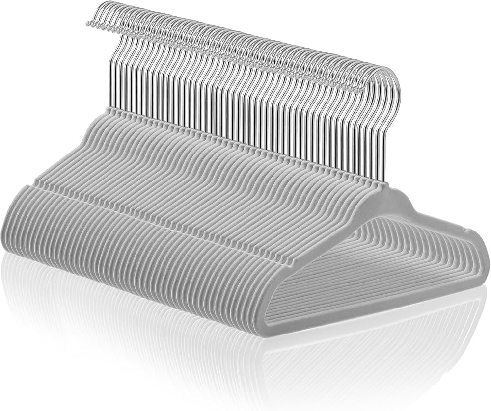 Casafield 50 Velvet Baby Hangers - 11" Size for Infant & Toddler Clothes - Gray | Amazon (US)