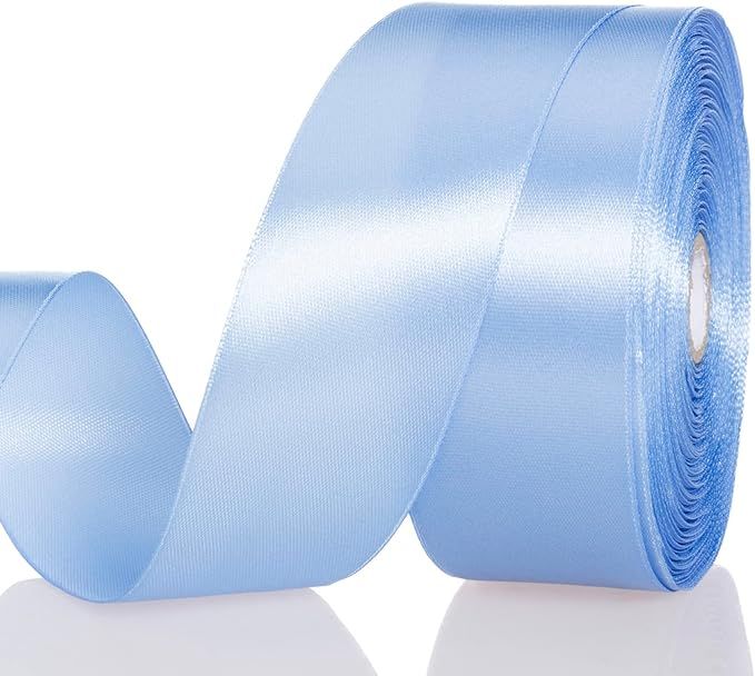 1 1/2 Inch Sky Blue Solid Satin Ribbon, 50 Yards Craft Fabric Ribbon for Gift Wrapping Floral Bou... | Amazon (US)