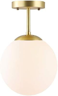 Light Society Zeno Globe Semi Flush Mount Ceiling Light, Matte White with Brass Finish, Contempor... | Amazon (US)