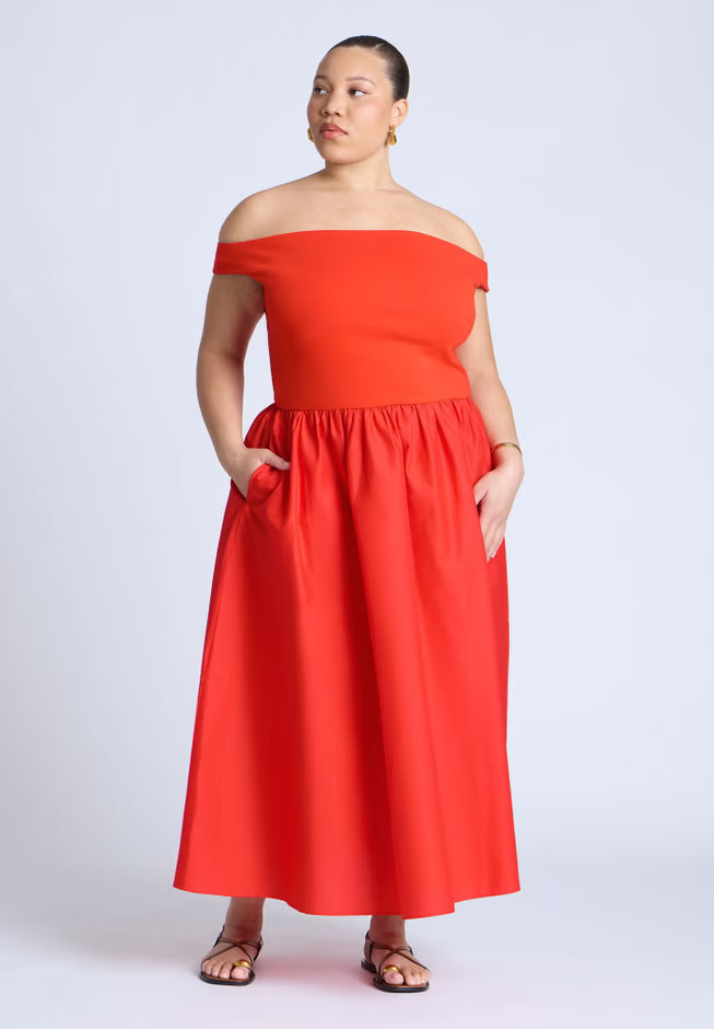 Boat Neck Mixed Fabric Dress | Eloquii