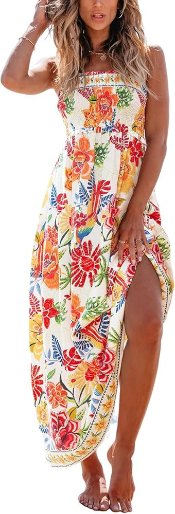 CUPSHE Women's Maxi Dresses Ditsy Floral Smocked Summer Sundress Sleeveless Ruffled Spaghetti Str... | Amazon (US)