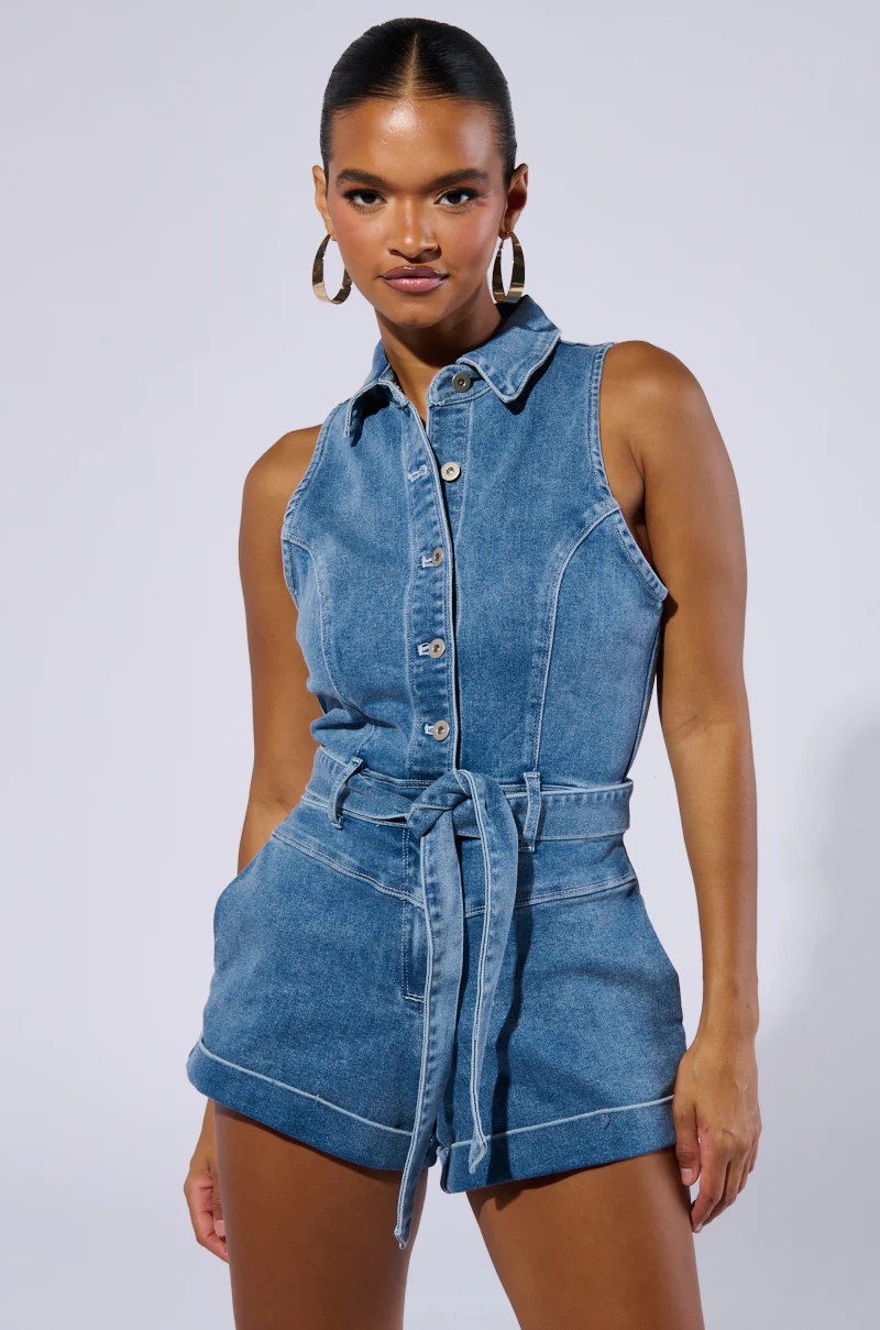 SAYLOR DENIM ROMPER | AKIRA