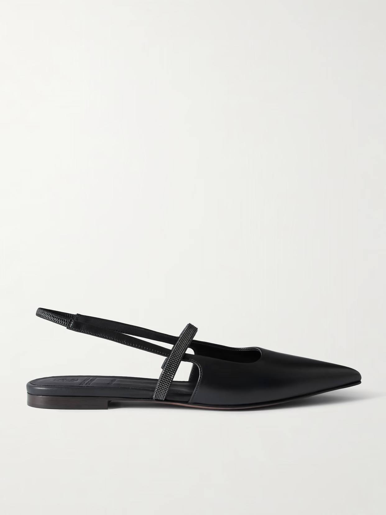 Brunello Cucinelli - Embellished Cutout Leather Slingback Ballet Flats - Black | NET-A-PORTER (US)