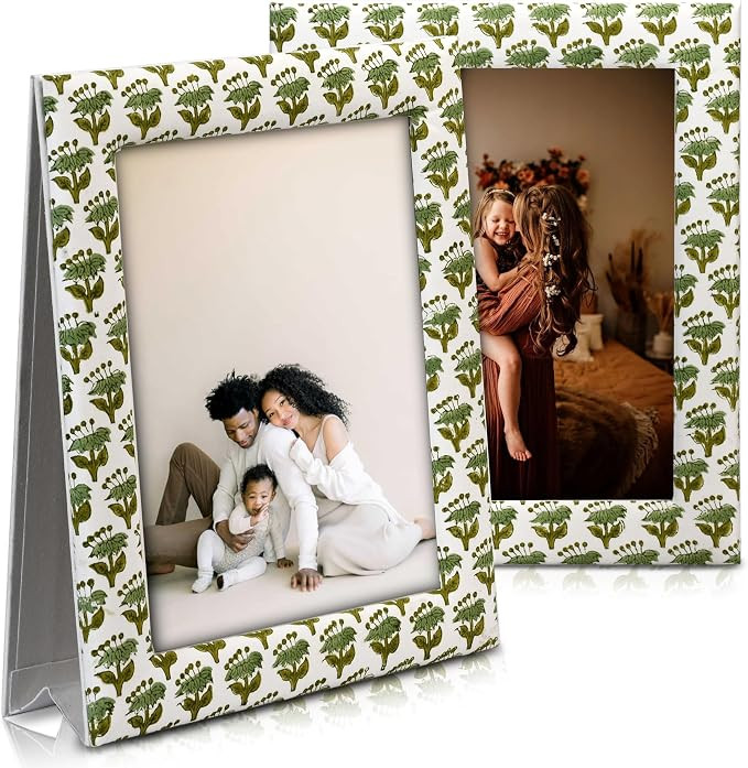 CPC Emerald Green Hand Block Print Cotton Picture Frame Double Hinged Photo Frame 4''x6'' Vertica... | Amazon (US)