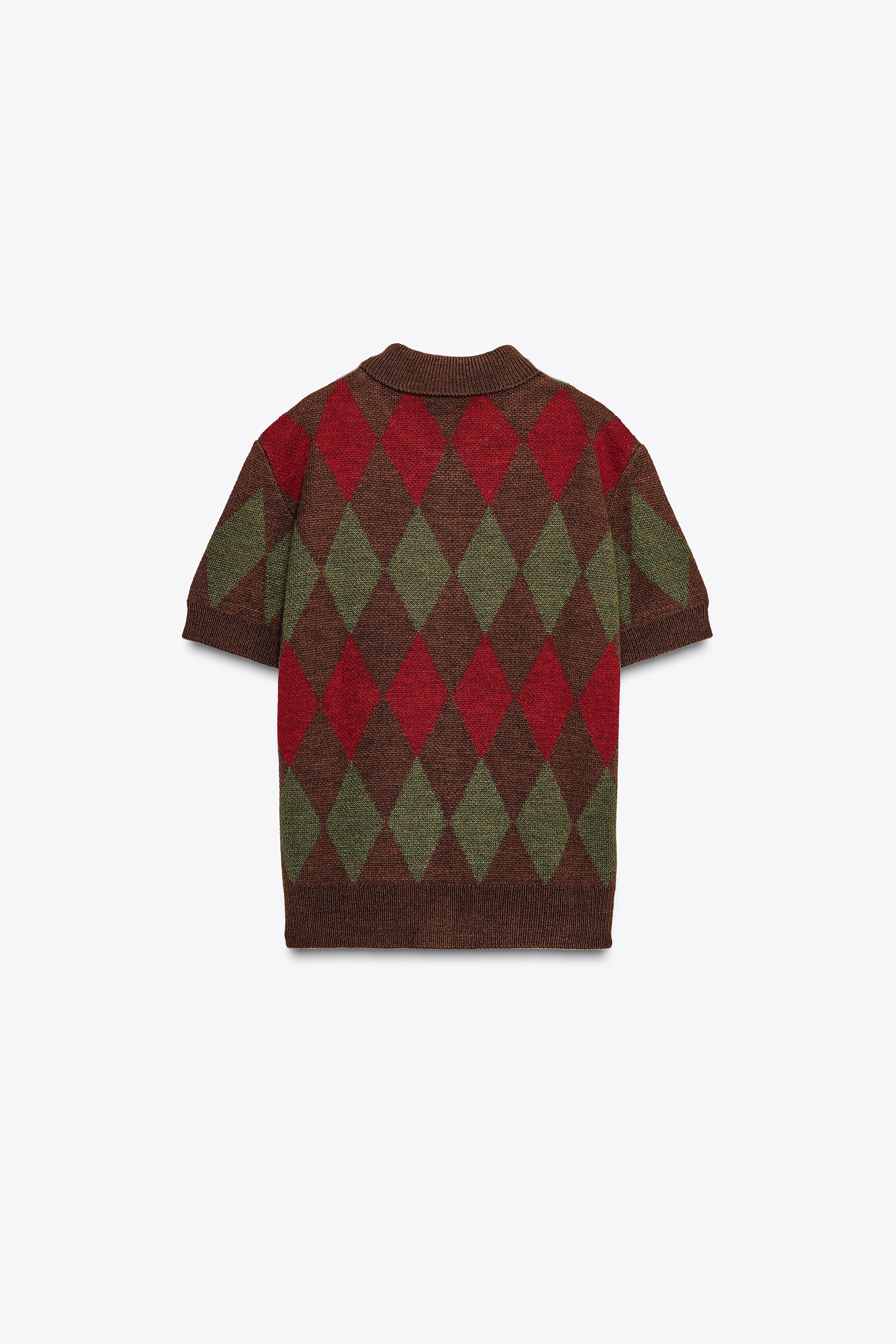 ARGYLE KNIT POLO JACKET | Zara US