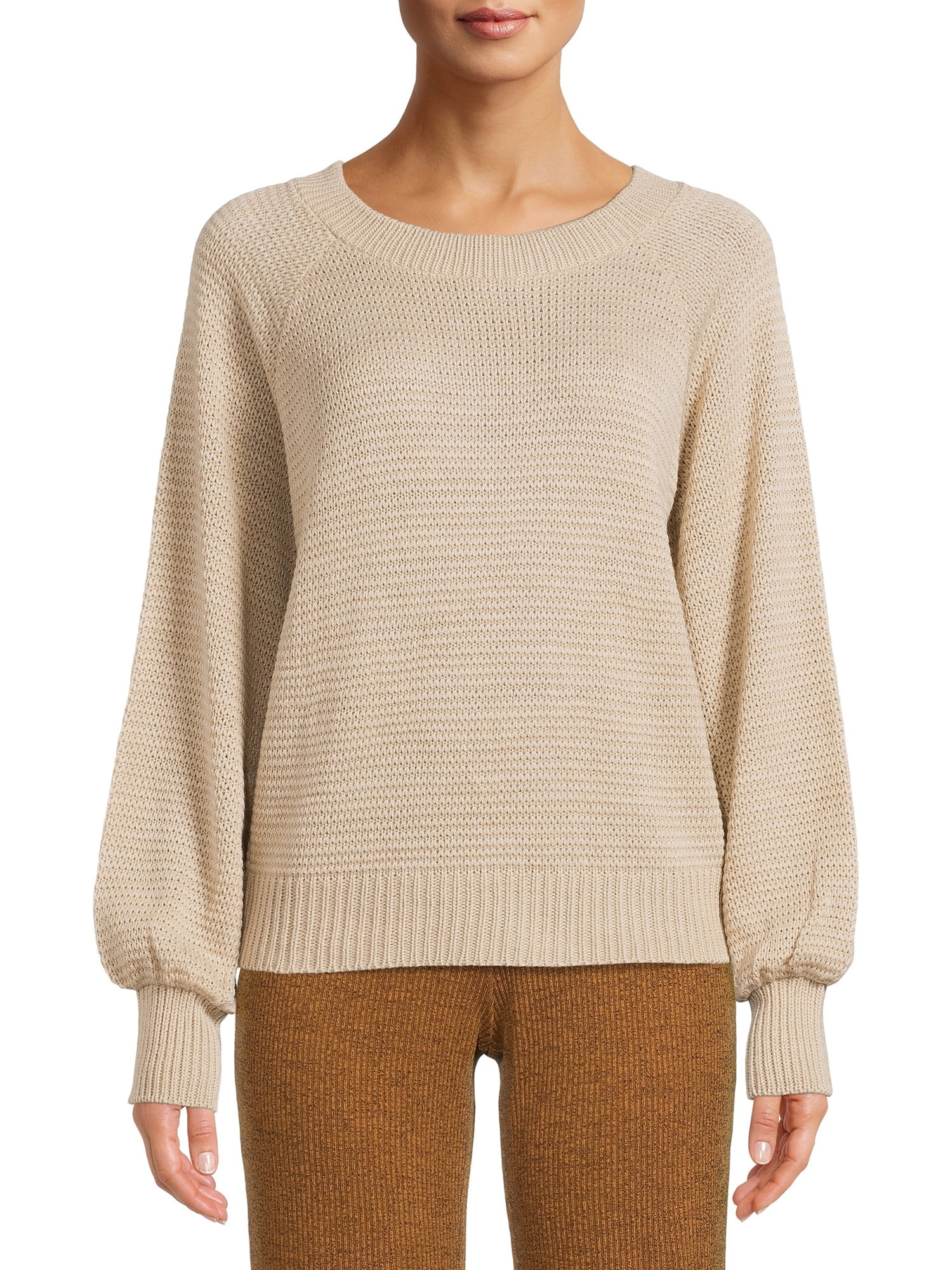 Time and Tru Women's Raglan Balloon Sleeve Sweater - Walmart.com | Walmart (US)