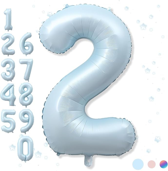 40 Inch 2 Balloon Number, Large Pastel Baby Matte Blue Foil Number 2 Balloons Birthday Party Deco... | Amazon (US)