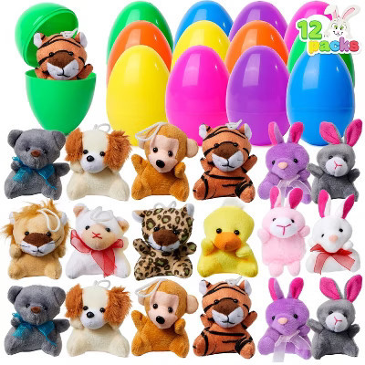 Joyfy 12 Packs Prefilled Easter Eggs with Mini Stuffed Animal Plush Toys for Kids Easter Egg Hunt Filler Stuffer Party Favor Gifts | Target