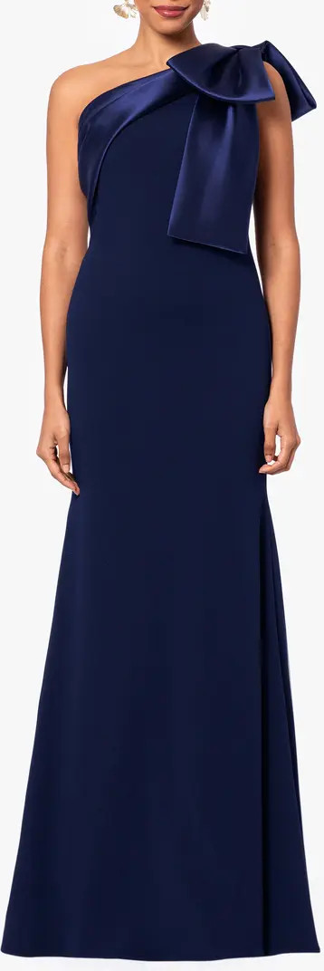 Betsy & Adam Bow One-Shoulder Crepe Mermaid Gown | Nordstrom | Nordstrom