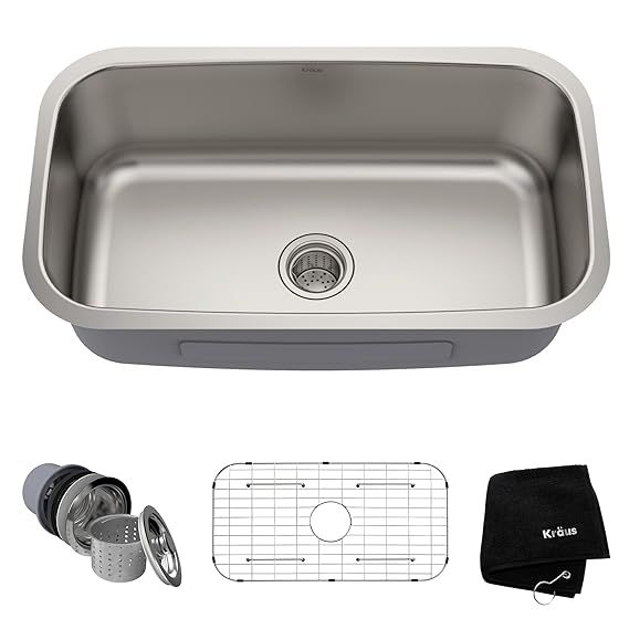 Kraus KBU14 31-1/2 inch Undermount Single Bowl 16-gauge Stainless Steel Kitchen Sink | Amazon (US)
