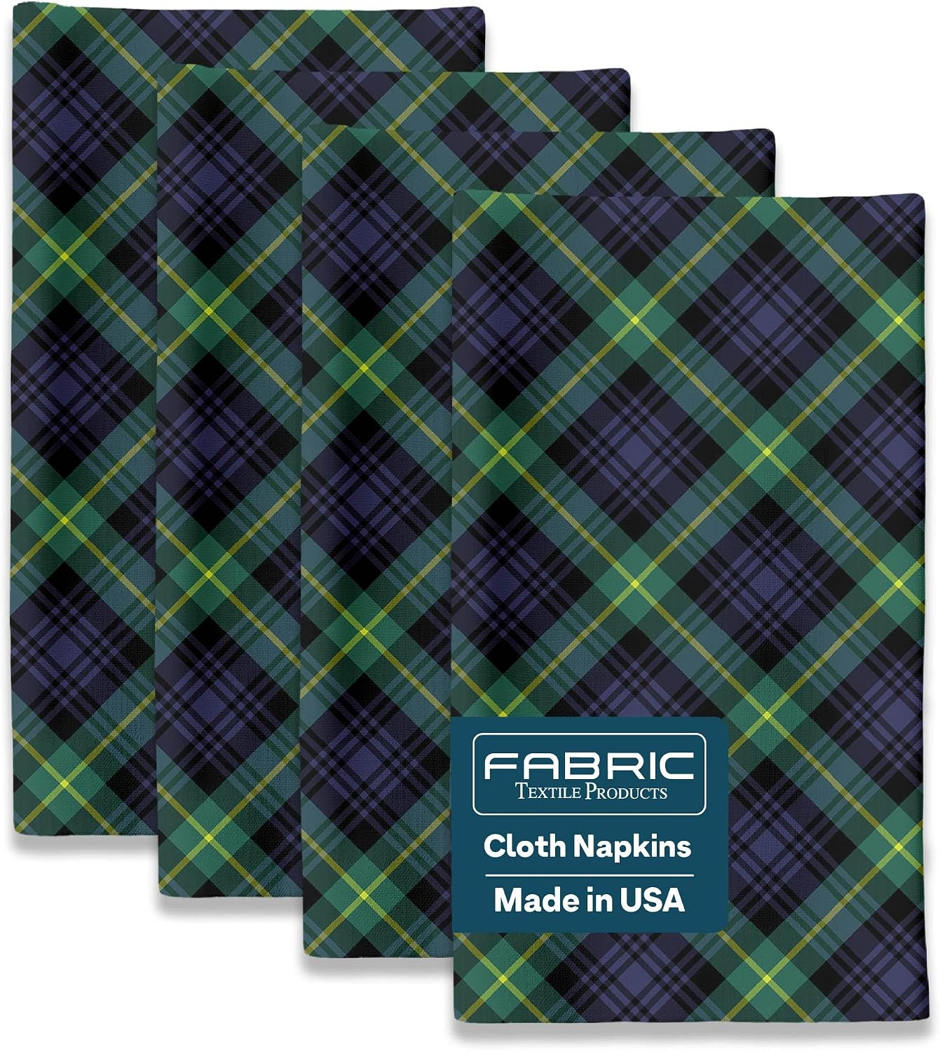 Fabric Textile Products | Blue & Green Tartan Cloth Napkins | Plaid Napkin Set of 4 | Stain-Resistant for Easy Care | Made in The USA | Amazon (US)