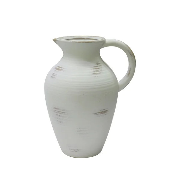 Better Homes & Gardens Hand Brushed Washed Ceramic Pitcher Vase, 12", White | Walmart (US)