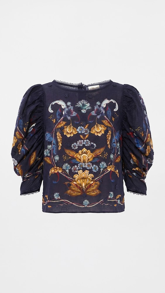 FARM Rio Golden Nature Navy Blue Blouse | Shopbop | Shopbop