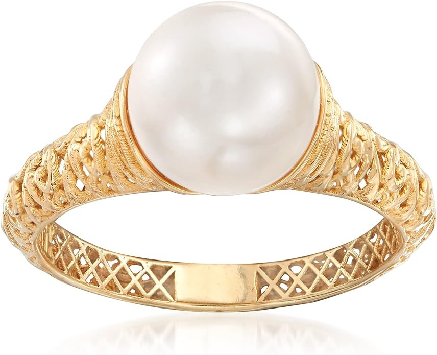 Ross-Simons 9-9.5mm Cultured Pearl Filigree Ring in 14kt Yellow Gold | Amazon (US)