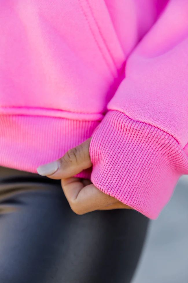 Making It Look Easy Hot Pink Ribbed Shoulder Quarter Zip Pullover | Pink Lily